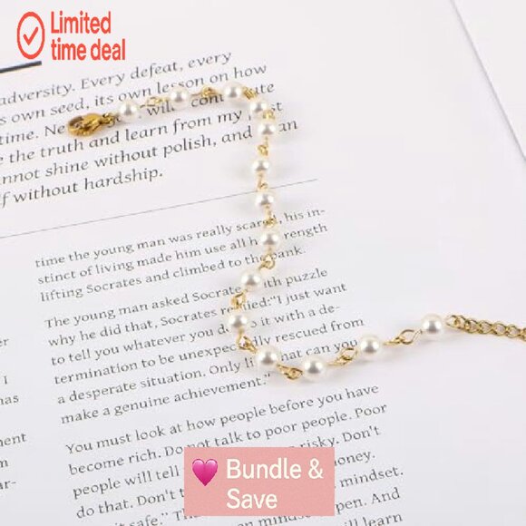 18K Gold-Plated Pearl Cross Rosary Bracelet, Hypoallergenic, 6.7" - Picture 6 of 8